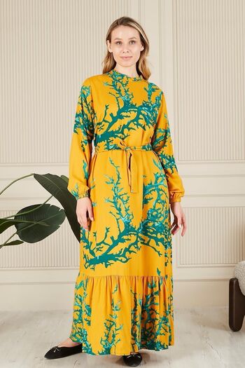 Ferace Large Size High Collar Viscose Hijab Dress - Fabric Pleated and Pleated
