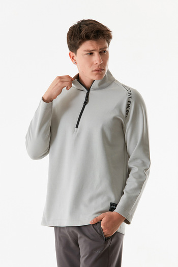 Fulla Moda Basic Half Zippered High Collar Sweatshirt