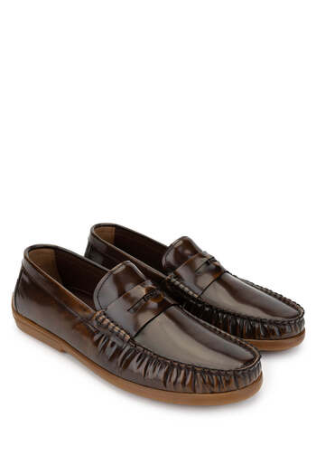 Tamer Tanca Men's Genuine Leather Brown Loafer Shoes