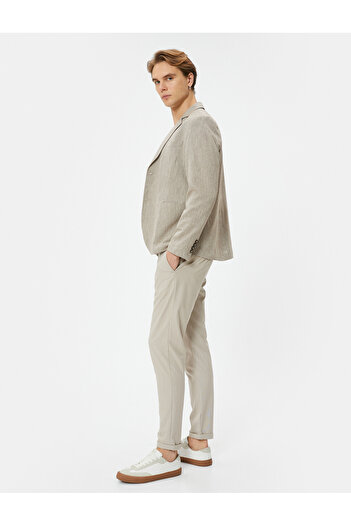 Koton Fabric Trousers Slim Fit Elastic Waist Buttoned Pocket Detailed Layered Leg