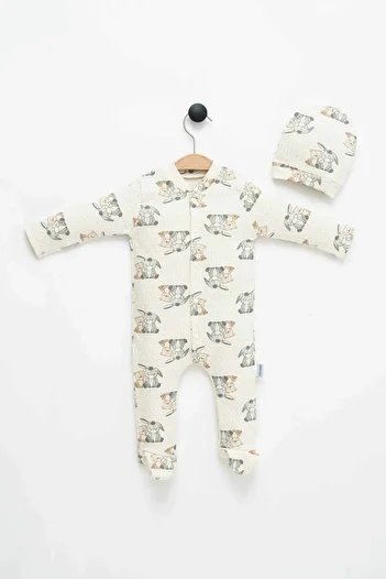 NEU KIDS Elephant and Teddy Bear Baby Cute Printed Sleeping Bag with Hat 2 Pieces 0-3 Months 100% Cotton