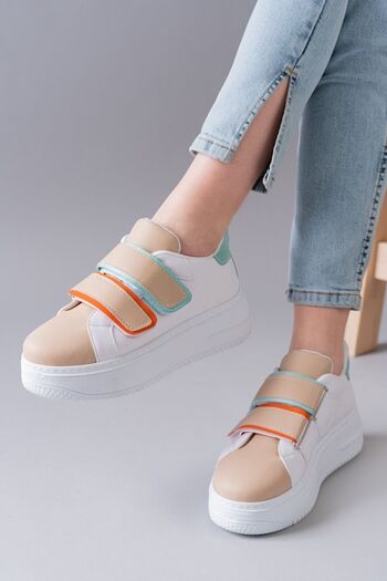Zerenyus Nerolia Beige Green Velcro Women's Casual Sneakers