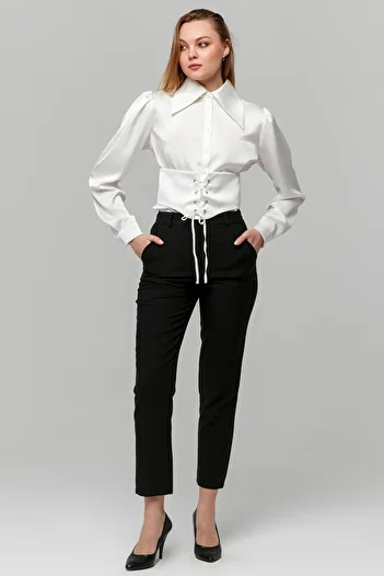 Appleline White Satin Corseted Women's Shirt