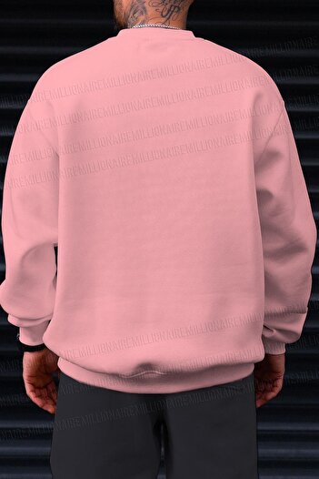 Millionaire Ανδρικό φούτερ ροζ Oversize Fleece - 0 Crew Neck, Unprinted, Loose Cut