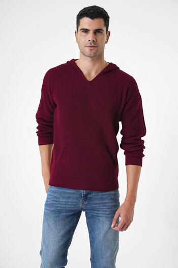 CHUBA Men's Thessaloniki Knitted Hooded and Pocketed Standard Cut Knitwear Sweater Claret Red 25W2002