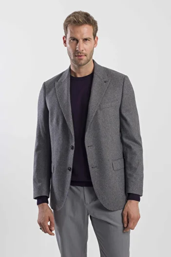 Jakamen Anthracite Classic Mold Wool Pointed Collar Jacket