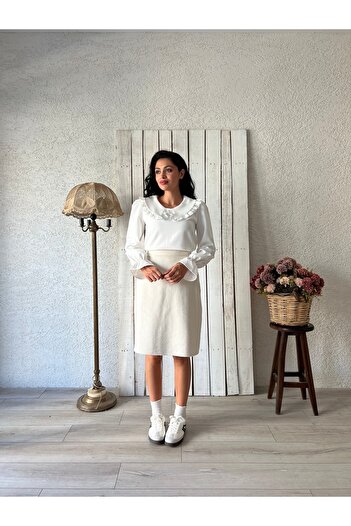KÜÇÜĞÜM BUTİK Cream Short Stamp Skirt
