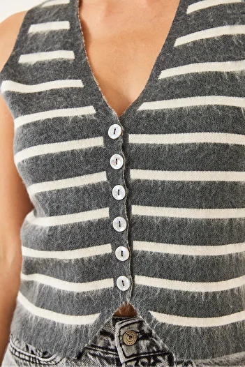 Bianco Lucci Women's Striped Knitwear Vest Ty 231005 60251905