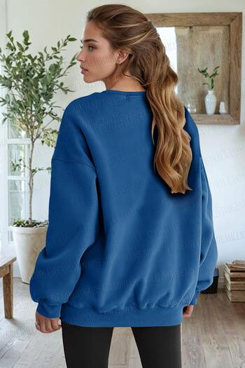 Millionaire Blue Oversize Fleece Sweatshirt - 0 Crew Neck, Unprinted, Loose Loose Fit