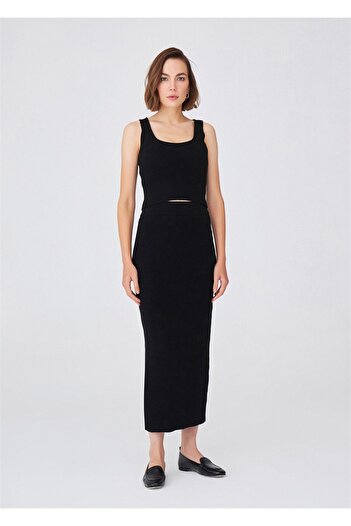 Peraluna Ribbed Knitted Cashmere Blended High Waist Pencil Women's Knitwear Skirt - Black