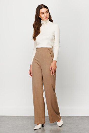 Moda İlgi Modailgi Button Detailed Palazzo Trousers Mink
