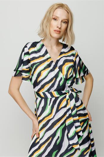 Moda İlgi Modailgi Flounced Sleeves Midi Dress Green