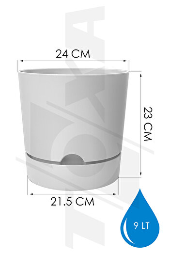 ToXA 9 Litre Beyaz Begonya Saksı Tabaklı Dekoratif Mat Plastik Saksı
