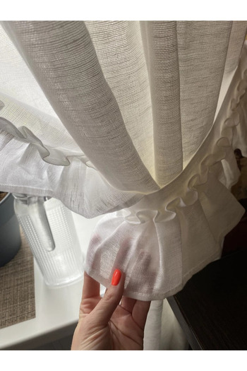 Perdeplus Vertical Ruffled Linen Tulle Curtain Bohemian Style Two Wings