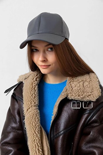 REMSA Anthracite Colored Women's Leather Cap Hat - Rkş-08