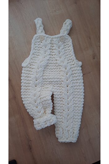 Alize Puffy Hand Knitted Baby Salopet 6-18 Months Compatible Cream Color
