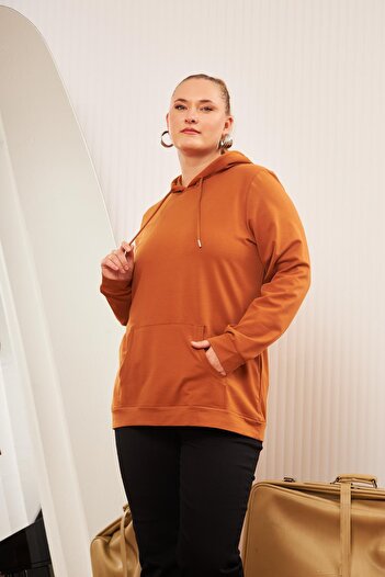 RMG Φούτερ Camel με κουκούλα Plus Size