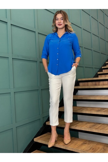 AYHAN Three-quarter Sleeve Chiffon Shirt - Front Button