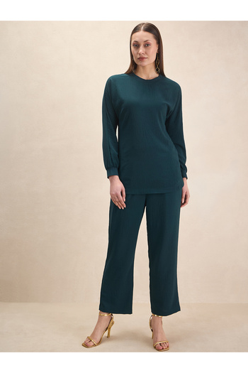 Femmella By Styli Solid Round Neck Top & Trouser Co-Ords
