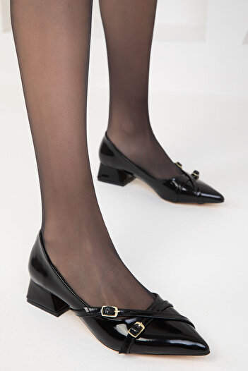 SOHO Patent Leather Black Women's Classic Heeled Shoes - 19647