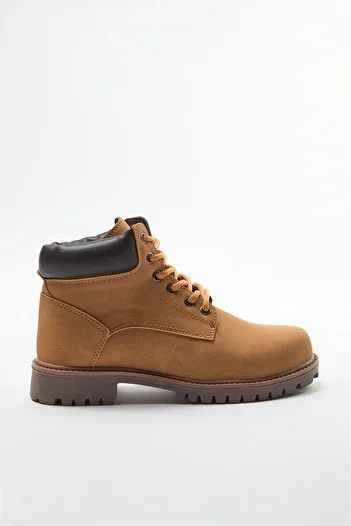 TRENDYOL SHOES Camel Lace-Up Brown Short Flat Heeled Women's Boots Takaw25Bo00046
