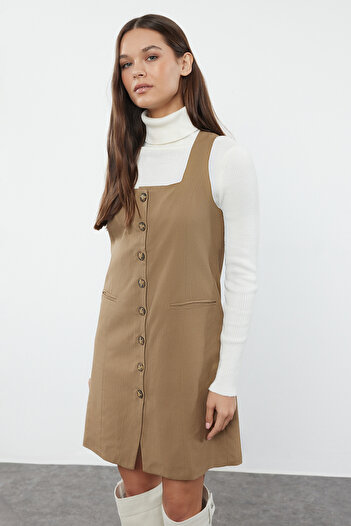 Trendyol Collection Polyviscon Φόρεμα με υφασμάτινη επένδυση Mini Jacket - Τετράγωνο Γιακά Twoaw25el00191