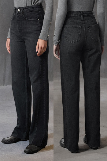 Trendyol Collection Džíny s vysokým pasem antracitově blokované široké nohavice - TWOAW25JE00051
