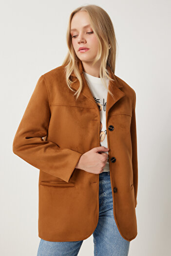 Happiness İstanbul Women's Tan Premium Suede Jacket Fk00012