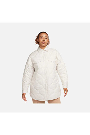 Nike Essential Women's Quilted Trench Jacket - Full-Snap, White, Loose Fit Fb8732