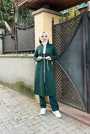 Bwest Hooded Zippered Waist White Laced Plain Basic Double Sports Set - 03074.021 - Nefti