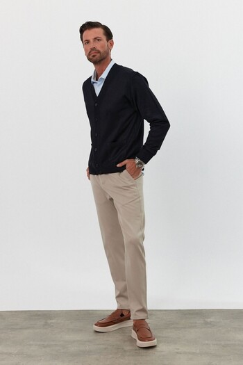 Livio Ferri Men's Plus Size Regular Cut Pocketed Cardigan Knitwear Sweater