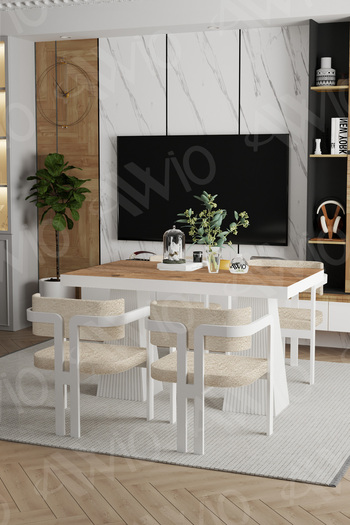AVVİO Lato Lake Mdf Ayak Tokyo Demonte Sandalye 80x120 Yemek Masası Mutfak Masası 4 Kişilik