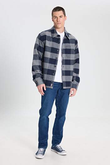 WRANGLER Loose Fit Relaxed Fit Men's Navy Blue Gray Lumberjack Shirt Jacket