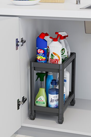 Bayev Black Maja 2-Tier Organizer with Wheels - Shelf Bathroom Cabinet, Kitchen Counter, Under-Sink Detergent Holder