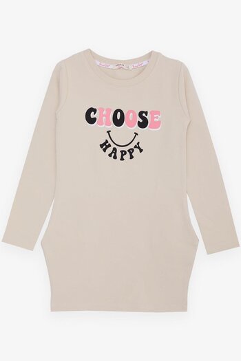Breeze Beige Tunic for 8-12 Years Old Girl - Happiness Themed and Text Printed