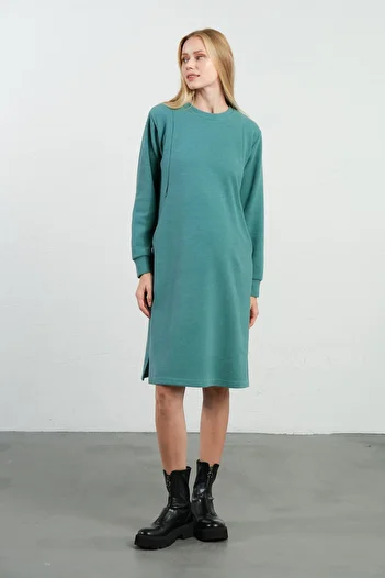 BUSA Soft Textured Thessaloniki Maternity Dress - Mint Green Regular Fit with Pockets and Breastfeeding Detail