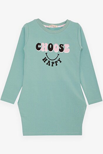 Breeze 8-12 Years Mint Green Girl's Tunic - Happiness Themed and Text Printed