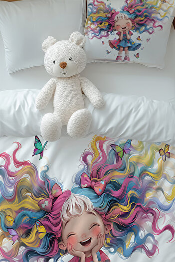 Else Dekor Girl Patterned Cute Single Children's Duvet Cover Set - with Pillow Case