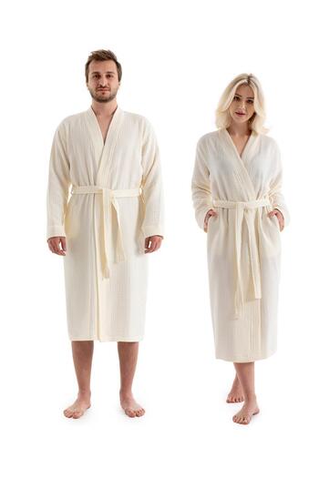 Denizli Concept Ecru Unisex Kimono and Muslin Bathrobe Towel Set