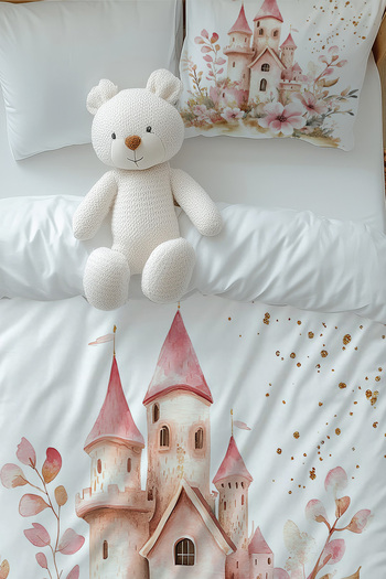 Else Dekor Pink Princess Chalet Patterned Girl's Single Duvet Cover Set with Pillowcase
