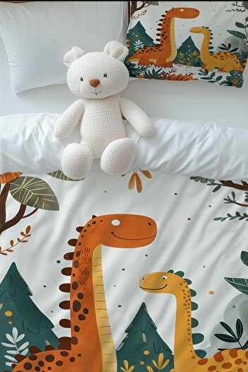 Else Dekor Cute Dinosaurs Patterned Boys' Single Duvet Cover Set with Pillowcase