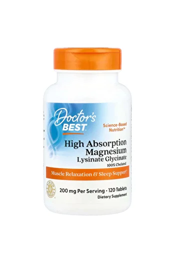 Doctor's Best أفضل مكملات المغنيسيوم عالية الامتصاص من Doctor’s Best، 120 قرصًا، 200 مجم