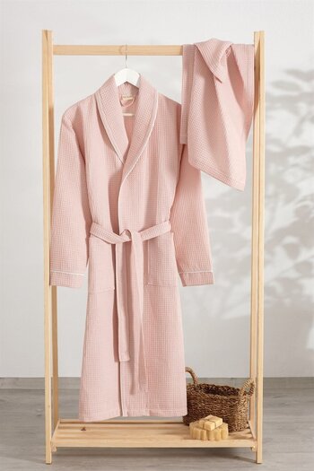 Denizli Concept Powder Pink Soho Pike Bathrobe Set - Unisex Bathrobe and 60X100 Towel