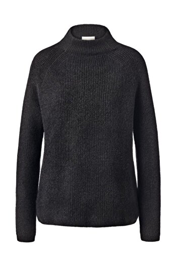Tchibo Women Mock Neck Long Sleeves Ribbed Sweater, Black
