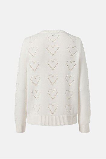 Tchibo Women Crew Neck Eyelet Sweater, Cream