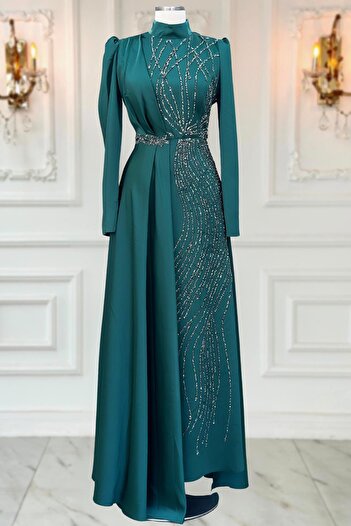 Amine Hüma Emerald Leyal Hijab Evening Dress