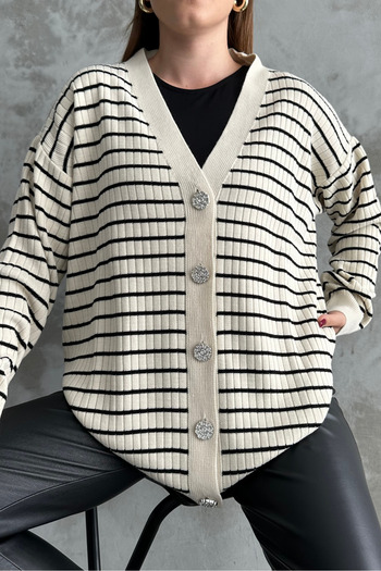 macharel jeans Wide Fit Tweed Look Striped Knitwear Cardigan