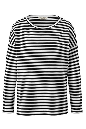 Tchibo Women Crew Neck Long Sleeves Stripe Top, White