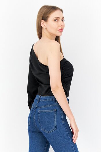 NA-KD Women Asymmetrical Neckline One Shoulder Solid Top, Black
