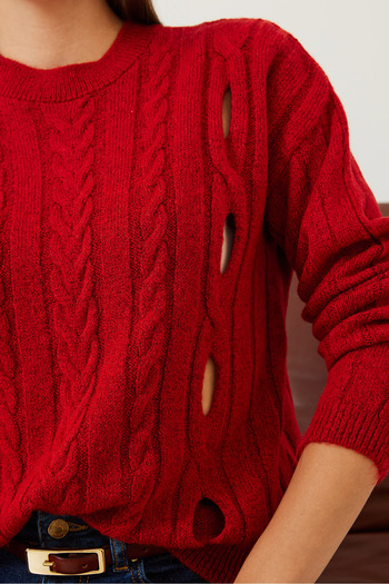 Bianco Lucci Women's Braided Patterned Knitwear Sweater